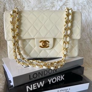 Vintage Chanel Classic Double Flap White Quilted Lambskin, Small